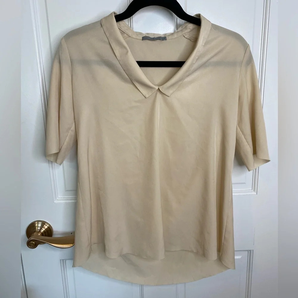 COS Collar Tee Short Sleeve Neutral Beige Tan Classic Wardrobe Staple Top XS
